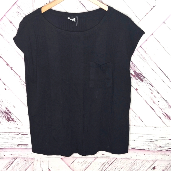 H by Bordeaux Ribbed Black Pocket Tee - Picture 1 of 3